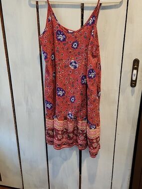 Qearal Floral Red Sundress with Pockets